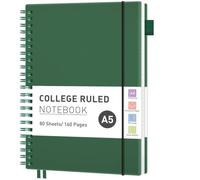 RETTACY A5 Spiral Notebook, Lined Journal, Notepad, 160 Pages, Dark Green | Flexible Plastic Cover Note Book, 100 GSM College Ruled Paper, with Pocket, Pen Loop, Ruler & Bookmark - 14.5 × 20.7 cm