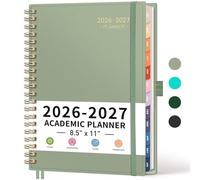 RETTACY Academic Planner 2026-2027, Weekly and Monthly, Large Size (8.5" x 11"), July 2026 - June 2027, for Women, Teacher, Student, School, 12-Month Tabs, Flexible Plastic Cover (Light Green)