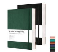 RETTACY B5 College Ruled Notebook 2 Pack - Softcover Composition Notebooks 408 Numbered Pages for Writing, 100gsm Lined Paper, for Women Men Work School, 19 x 25 cm - Black Green
