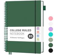 RETTACY B5 journal Notebook, Spiral Notebook 140 Pages/70 Sheets Lined for Women Men,Writing Notepad with 100gsm Paper,PVC Pocket, Pen Loop, Ruler, Bookmark,19 x 25 cm- Dark green