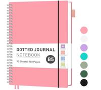 RETTACY B5 Notebook Bullet Dot Journal, Grid Dotted Notebook 140 Pages /70 Sheets for Writing,Notepad with PVC Pocket, Pen Loop, Ruler, Bookmark for Women Men Work Office School, 19 x 25 cm- Pink