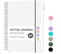 RETTACY B5 Notebook Bullet Dot Journal, Grid Dotted Notebook 140 Pages /70 Sheets for Writing,Notepad with PVC Pocket,Pen Loop,Ruler, Bookmark for Women Men Work Office School, 19 x 25 cm-Transparent