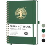 RETTACY B5 Notebook-Graph Grid Wirebound Journal,Note Pad for Women Men Work Office School 140 Pages,Bookmark,Pocket,Sticky Notes,Pen Loop,19 x 25 cm - DarkGreen