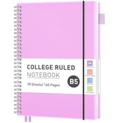 RETTACY B5 Spiral Notebook, Lined Journal, Notepad, 140 Pages, Lilac | Flexible Plastic Cover Note Book, 100 GSM College Ruled Paper, with Pocket, Pen Loop, Ruler & Bookmark - 19 × 25 cm