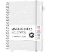 RETTACY B5 Spiral Notebook, Lined Journal, Notepad, 140 Pages, Transparent | Flexible Plastic Cover Note Book, 100 GSM College Ruled Paper, with Pocket, Pen Loop, Ruler & Bookmark - 19 × 25 cm