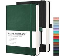 RETTACY Blank Journal Notebook 2-Pack - A5 Sketch Book with 192 Pages per Pack, for Sketching, Drawing, 68 LB/100 GSM Premium Acid-Free Paper, Leather Hardcover, 5.75'' × 8.38'' (Black & Green)
