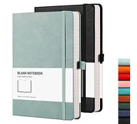 RETTACY Blank Notebook A5 Plain Notebook 2 Pack - 384 Pages Unlined Notebook with 100gsm Blank Paper, Pen Holder, Inner Pocket, for Sketch School Women Men 14.5 x 21cm - Black Gray Blue
