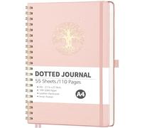 RETTACY Bullet Dotted Journal - A4 Notebook Hardcover Leather Journal,Dot Grid Notebook 110 Pages for Writing,Hardcover Leather Sketch Book, with Bookmark,Journal Stencils, Inner Pocket- Rosegold
