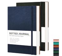 RETTACY Bullet Dotted Journal Notebook, 2-Pack, 192 Numbered Pages per Pack, B5 Medium Size (7.6'' × 10''), Leather Softcover, 100 GSM Thick Paper, for Bullet Journaling (Black & Navy Blue)