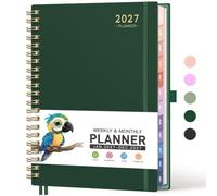 RETTACY Diary 2027, A4 Weekly & Monthly Planner, Appointment Book | Week to View, Jan-Dec, 12-Monthly Tabs, Flexible Plastic Cover, Inner Pocket, 100 GSM Paper - 21.5 × 28 cm, Dark Green