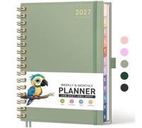 RETTACY Diary 2027, A5 Weekly & Monthly Planner, Appointment Book | 2027 Week to View, Jan-Dec, 12-Monthly Tabs, Flexible Plastic Cover, Inner Pocket, 100 GSM Paper - 14.5 × 21 cm, Light Green