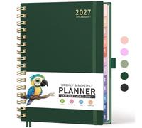 RETTACY Diary 2027, A5 Weekly & Monthly Planner, Appointment Book | Week to View, Jan-Dec, 12-Monthly Tabs, Flexible Plastic Cover, Inner Pocket, 100 GSM Paper - 14.5 × 21 cm, Dark Green