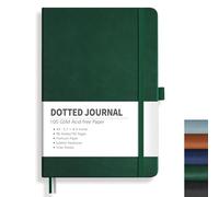 RETTACY Dotted Journal, A5 Dotted Notebook 192 Pages for Women Men Work Office School, 100 GSM Thick Paper, Leather Hardcover, Pen Holder, Bookmark, Inner Pocket and Banded, 14.8X21 cm - Dark Green