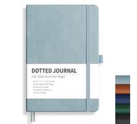 RETTACY Dotted Journal, A5 Dotted Notebook 192 Pages for Women Men Work Office School, 100 GSM Thick Paper, Leather Hardcover, Pen Holder, Bookmark, Inner Pocket and Banded, 14.8X21 cm - Gray Blue