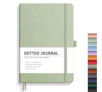 RETTACY Dotted Journal Notebook, 192 Pages, A5 Medium Size (5.7'' x 8.3''), Leather Hardcover, 100 GSM Thick Paper, for Journaling, Planning, Tracking (Light Green)