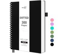 RETTACY Dotted Notebook A4, Bullet Dot Grid Journal, Wirebound Spiral Notebooks 300Pages /150 Sheets for Writing,100gsm, Flexible Plastic Cover, for Women Men Work Office School, 21.5 x 27.9cm - Black