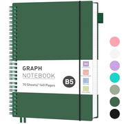 RETTACY Graph Grid Paper Notebook, 140 Pages, B5 Size (19 x 25 cm), 5mm per Square, 100 GSM Thick Paper, Flexible Plastic Cover, Spiral-bound, for School, Students, Math, Engineering (Dark Green)