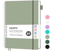 RETTACY Graph Grid Paper Notebook, 140 Pages, B5 Size (19 x 25 cm), 5mm per Square, 100 GSM Thick Paper, Flexible Plastic Cover, Spiral-Bound, for School, Students, Math, Engineering (Light Green)