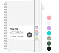 RETTACY Graph Grid Paper Notebook, 140 Pages, B5 Size (19 x 25 cm), 5mm per Square, 100 GSM Thick Paper, Flexible Plastic Cover, Spiral-bound, for School, Students, Math, Engineering (Transparent)