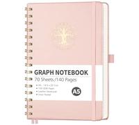 RETTACY Graph Paper A5 Notebook-Grid Notebook Leather Hardcover,Spiral Bound Notepad 140 Pages,100gsm Squared Paper Journal Notebook with Sticky Notes,Bookmark,14.5 x 20.7cm - Rosegold
