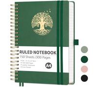 RETTACY Lined A4 Notebook Spiral Bound College Ruled Notebook 300 Pages, Thick Journal,Hardcover Leather Notepad for Work School,100gsm,Sticky Notes,21.5 x 27.9cm - DarkGreen