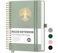 RETTACY Lined A4 Notebook Spiral Bound College Ruled Notebook 300 Pages, Thick Journal,Hardcover Leather Notepad for Work School,100gsm,Sticky Notes,21.5 x 27.9cm - LightGreen