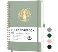 RETTACY Lined A4 Notebook Spiral-College Ruled Notebook,Large Hardcover Leather Journals 110 Numbered Pages, Notepad for School,100gsm,Sticky Notes,21.5 x 27.9cm - LightGreen