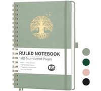 RETTACY Lined Journal Notebook-B5 Note Book Hardback,Notepad,Spiral Notebook 140 Numbered Pages for Women Men,100gsm Acid-free Paper,Sticky Notes,19 x 25 cm - LightGreen