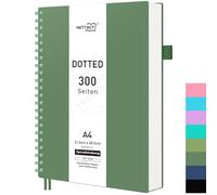 RETTACY Notebook A4 Dotted Bullet Dot Journal Spiral Notebooks 150 Sheets/300 Pages for Writing, 100 gsm, PVC Hard Cover for Women Men Work Office School 21.5 x 27.9 cm - Dark Green