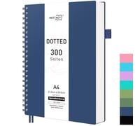 RETTACY Notebook A4 Dotted Bullet Dot Journal Spiral Notebooks 150 Sheets/300 Pages for Writing, 100 gsm, PVC Hard Cover for Women Men Work Office School 21.5 x 27.9 cm - Navy Blue