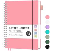 RETTACY Notebook A5 Bullet Dot Journals for Women, Grid Wirebound Spiral Notebook 160 Pages for Writing,PVC Pocket,Pen Loop, Ruler, Bookmark, for Note Taking School Office Supplies,14.5 x 20.7cm-Pink
