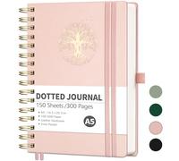 RETTACY Notebook A5 Bullet Dot Journals-Hardback Leather Grid Dotted Journal,Spiral Sketchbook 300 Pages Notepad for Work School,100gsm Thick Paper,Bookmark, Stencils, Inner Pocket - Rosegold