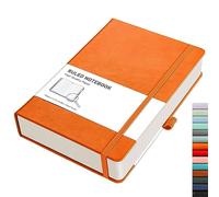 RETTACY Notebook A5 Lined - Thick Diary with 320 Numbered Pages, 1 Back Pocket and High-Quality Hardcover for Women and Men in the Office or School, 14.5 x 21 cm - Orange