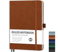 RETTACY Notebook Lined B5, Lightweight Journal Diary with 96 Numbered Pages, 100 gsm Notebooks, Inner Pocket, Hardcover Book for Office, School, Work, Women, Men, 19.3 x 25.4 cm - Brown