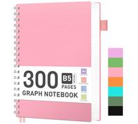 RETTACY Notepad B5 Squared Spiral Notebook 100gsm with 300 Pages/150 Sheets for Drawing, Plastic PVC Hard Cover, for Diary, College, Conference, Travel, 19 x 25 cm, Pink
