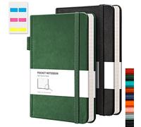 RETTACY Pocket Notebook A6 Mini Notepad 2 Pack Small Hardcover Journal with Content,312 Numbered Pages, 2 Inner Pocket, 100gsm Lined Paper 8.5 x 14 cm - Black Green