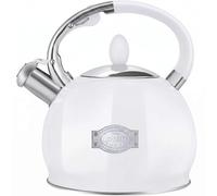 RETTBERG Tea Kettle for Stovetop Induction Whistling Tea Kettles 2.64 Quart Retro Food Grade Stainless Steel Teapots with Cool Touch Handle White