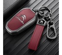 RETTYAT Car Key Cover for Citroen C5 Aircross 2017-2022, Key Fob Cover Remote Protective Key Case Leather Key Fob Protector with Keychain Key Fob Case Shell Replacement Key Fob Holder,A-Red