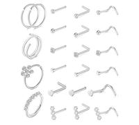 RETUOLWAG 23 Pieces Comfortable Nose Studs Set Stainless Steel Cubic Zirconia 7mm Post Length Shank Types For All Skin Types Stainless Steel Nose Rings