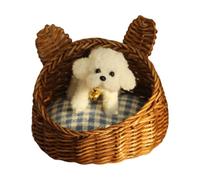 RETUOLWAG Miniature Dollhouses Woven Pet Bed Basket 1/12 Scale For Dollhouses Playset Dog Bed Punnet Rattan Punnet Scene Props