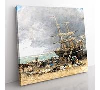 Return Of The Terre Neuvier by Eugene Boudin Classic Painting Canvas Wall Art Print Ready to Hang, Framed Picture for Living Room Bedroom Home Office Décor, 35x35 cm (14x14 Inch)