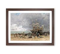Return Of The Terre Neuvier By Eugene Boudin Classic Painting Framed Print | A2 Walnut Framed Wall Art | Ready to Hang | Classic Historical Picture | Living Room Bedroom Lounge Office