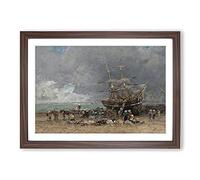 Return of The Terre-Neuvier by Eugene Boudin Framed Print | A2 Walnut Framed Wall Art | Ready to Hang | Modern Nature Picture | Living Room Bedroom Lounge Office