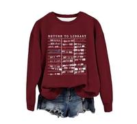 Return to Library Shirt Women Vintage Book Lover Sweatshirt Graphic Crewneck Reader Librarian Teacher Pullover Tops Jumpers for Women uk Wine