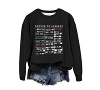 Return to Library Shirt Women Vintage Book Lover Sweatshirt Graphic Crewneck Reader Librarian Teacher Pullover Tops Jumpers for Women uk Black