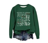 Return to Library Shirt Women Vintage Book Lover Sweatshirt Graphic Crewneck Reader Librarian Teacher Pullover Tops Christmas Jumper Reindeer Snowflakes Knitted Xmas Long Sweater Top Dark Green