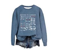Return to Library Shirt Women Vintage Book Lover Sweatshirt Graphic Crewneck Reader Librarian Teacher Pullover Tops Christmas Jumper Reindeer Snowflakes Knitted Xmas Long Sweater Top Navy