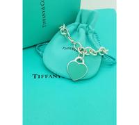 Return to Tiffany & Co. Silver Blue Enamel Heart Tag Charm 7.5" Bracelet