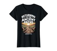 Returning to the Ancient Paths Jeramiah 6:16 Value Graphic T-Shirt, Women, Black, S