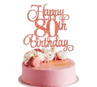 RETWOT 1Pcs 80th Happy Birthday Cake Topper Happy 80 Cake Topper Cheers to 80 Cake Decoration 80th Birthday Party Decoration 80th Anniversary Cake Decoration（Rose Gold）